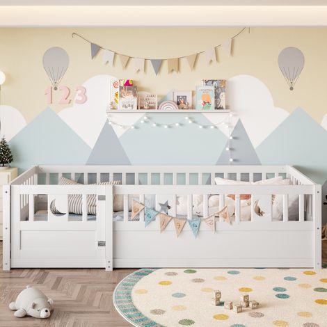 Lit simple enfant 90x190 avec barrières pin blanc HAVRYA (1/5)