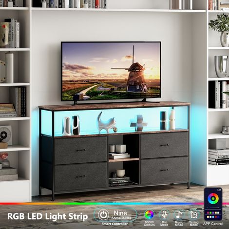 Meuble TV de Salon avec 4 Tiroirs et 3 Étagères de Rangement,137cm,Style Rétro,table TV,pour Salon et Chambre,Noir (1/5)