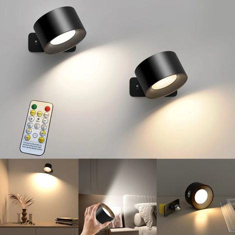 2-Pack LED Wall Lights, Rechargeable, Touch Dimmable Night Light, 3 Color Temperatures, Black (1/5)