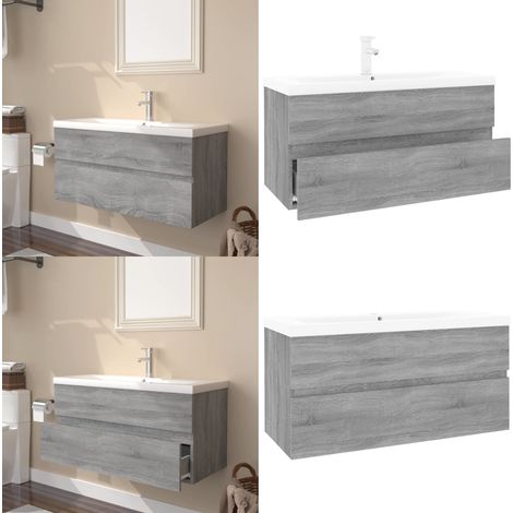 Meuble lavabo avec bassin intégré Sonoma gris Bois d'ingénierie - Meuble Lavabo - Meuble Salle De Bain - Vasque Intégrée - Rangement Salle De Bain - Design Moderne - Home & Living