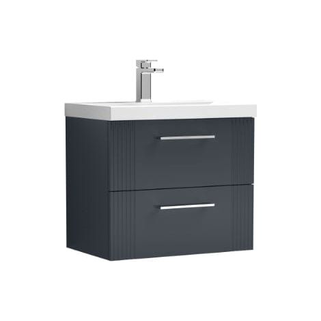 Nuie Deco Satin Soft Black 600mm Wall Hung 2 Drawer Vanity Unit and Mid Edge Ceramic Basin - DPF1493A (1/5)