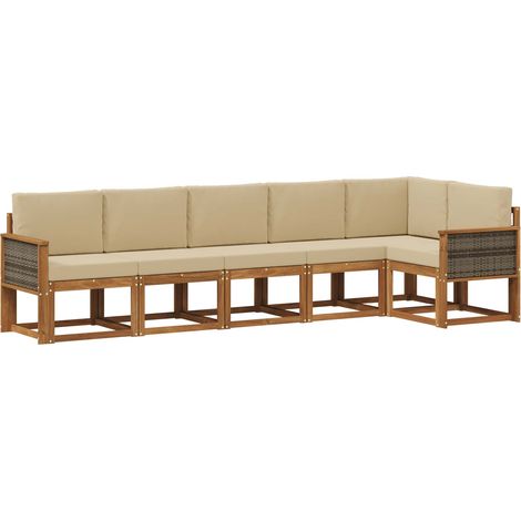 Set di divani da esterno 6 pz 6-Posti Naturale e Beige vidaXL (1/5)