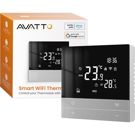 Thermostat WiFi Intelligent Programmable pour Chauffage au Sol - Commande vocale et Contrôle par Application, Argenté (1/5)