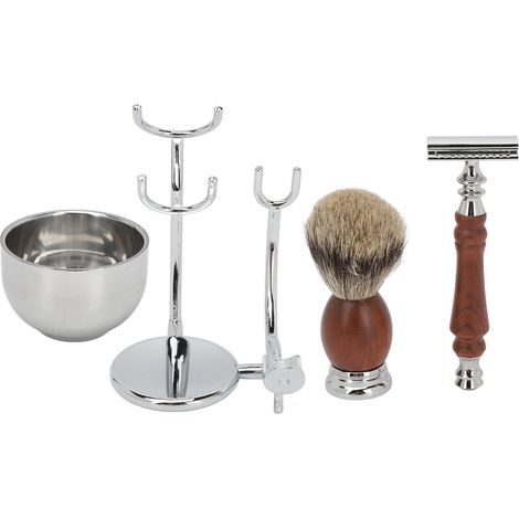 Kit tondeuse barbe manuelle avec bol, brosse en alliage et support de rangement pour homme (1/5)