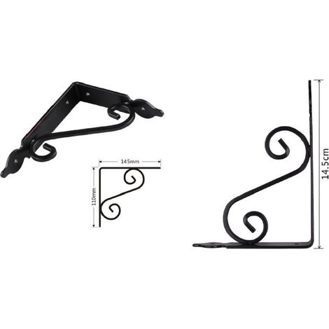 Trade Shop - Set 2 Pz Reggimensola Supporto Staffa Angoliere Fantasia 145x110mm Nera 91276 - (1/2)