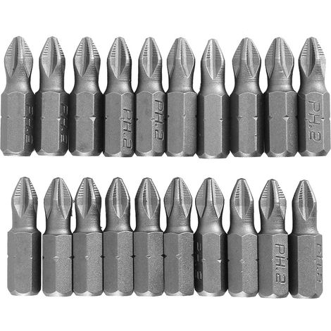 20-teiliges Set elektrischer Schraubendreherbits, rutschfest, S2-Stahl, Kreuzschlitz-Magnetbohrer PH2 x 25 mm (1/5)