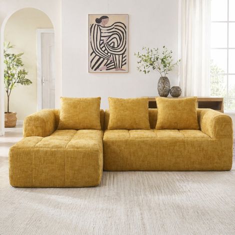 Sofá chaise longue de chenilla con bolsillo lateral OKMYHOME (1/5)