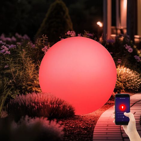 Smart LED Außenleuchte dimmbar Steckleuchte Kugel Gartenlampe mit Strom Leuchtkugeln für Garten, RGB Farbwechsel, Erdspieß weiß, 8,5W 806lm warmweiß-kaltweiß, DxH 40 x 56 cm