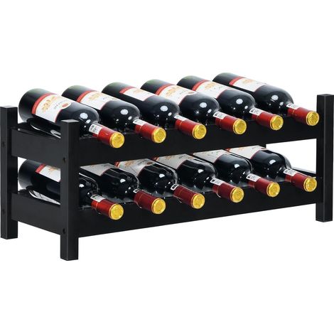 COSTWAY Casier à Vin de 12 Bouteilles, Stockage du Vin en Bambou à 2 Niveaux avec Emplacements en Arc de Cercle, 62 x 24 x 25 cm, pour Cuisine, Garde-Manger, Pub, Cave à vin, Marron (1/5)