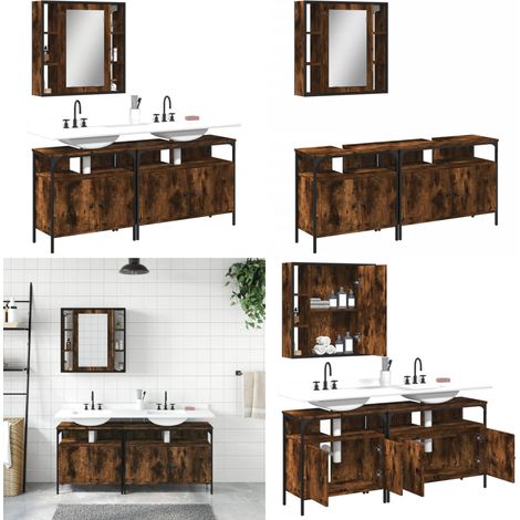 3-tlg. Badmöbel-Set Räuchereiche Holzwerkstoff - Badezimmermöbel - Badschrank - Spiegel - Unterschränke - Rauchfarbe - Home & Living (1/5)