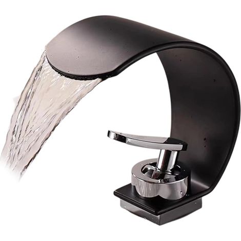 Mitigeur lavabo cascade, laiton, noir, pour vasque sur plan (1/5)