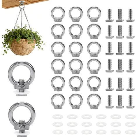 20 pcs Anneau de Levage Boulon à Œil M6, Anneau Inox Écrou à Oeil de Levage avce Boulons en T, Support de Plantes pour Serre, D'écrous à Anneau pour Rails Pièces et Accessoires pour Camping-car (1/5)