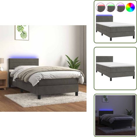 Tira LED de colores - vidaXL Cama box spring colchón y LED terciopelo gris oscuro 80x200 cm - Cama de terciopelo