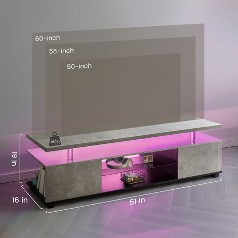 Meuble TV pour téléviseur LED 60 pouces, centre de divertissement et de jeux vidéo, console de rangement multimédia avec grand meuble latéral pour salon (gris + noir) (1/5)