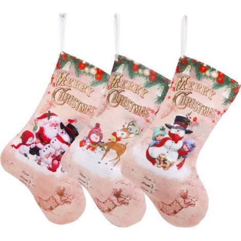 Bas de noël, 3 personnages de noël classiques, père noël/bonhomme de neige/renne, ornements de noël, cadeaux de décoration de fête (1/3)