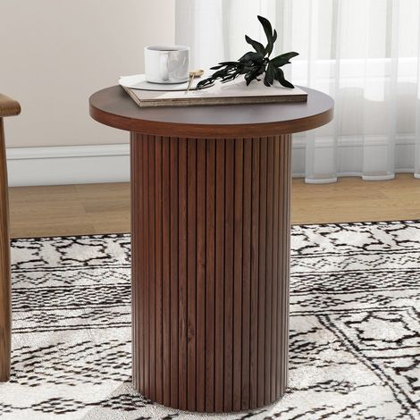 43x56cm Solid Wood Side Table Pedestal Round Small Sofa Table (1/5)