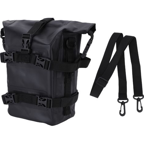 Sac Moto Pare-Chocs PVC 5 à 8L Étanche – Libération Rapide Latéral Moto Rangement Transport avec Sangles Extérieur, Noir (1/5)