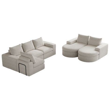 Canapé d'angle, canapé modulable 5 places avec chaise longue réversible, en chenille, beige