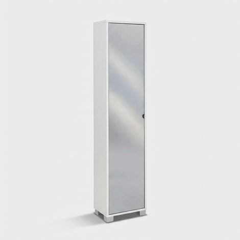 Mueble columna de almacenamiento con puerta de espejo con 4 estantes ajustables Beck - Blanco (1/4)