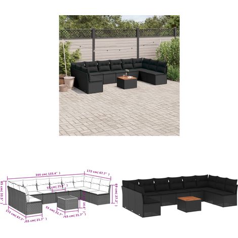 11-tlg. Garten-Sofagarnitur mit Kissen Schwarz Poly Rattan - Gartengestelle - Gartenmöbelset - Outdoor Möbel - Lounge Set - Rattan Gartenmöbel - Home & Living (1/3)