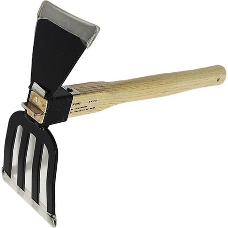 Houe et râteau 2 en 1, outil de jardinage avec manche en bois pour planter des légumes et des fleurs et niveler le sol.