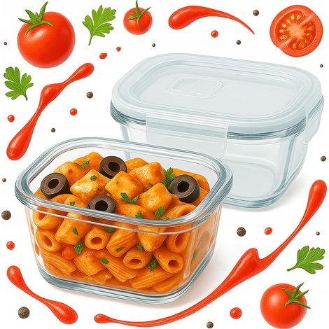 Recipiente de vidrio cuadrado de 800 ml para alimentos, cenas, almuerzos y ensaladas. (1/5)