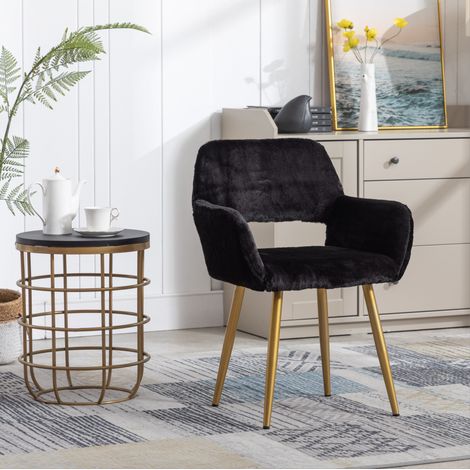 Silla de comedor negra 59×46×79 cm de pelo sintético con reposabrazos y patas de acero (1/5)