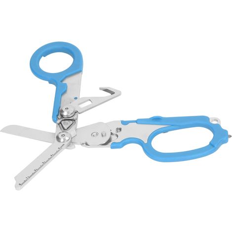 Ciseaux pliants acier inoxydable, lame avec échelle transparente, coupe-vent, clé multifonction, outil d'extérieur bleu (1/5)