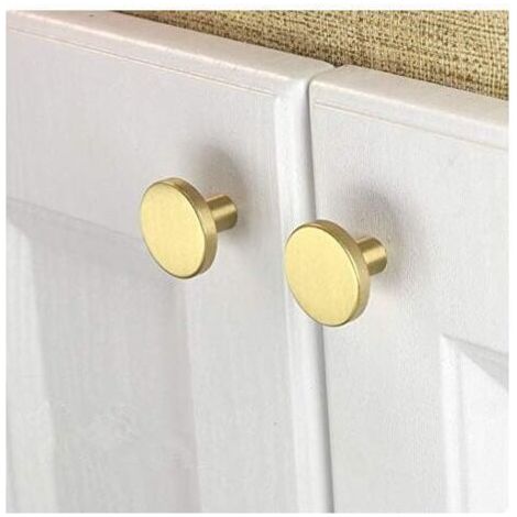 FENOPLASTICAPaquet de 6 boutons de meubles en laiton brossé (28 mm), boutons de tiroir de commode dorés pour placards, couloirs, salles de bains (1/4)