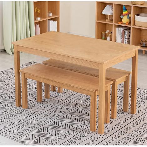 Hallowood Furniture Waverly Oak Dining Table and Bench Set of 2, Rectangular Solid Oak Small Kitchen Table and Kitchen Bench, Wooden Dining Room Sets for Home and Café (1/5)