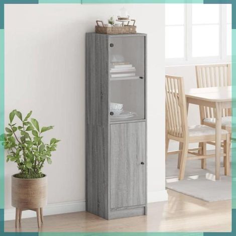 836446 Buffet avec porte en verre sonoma gris 35x37x142 cm (1/5)
