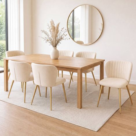 Lote de 6 sillas KASIA de terciopelo beige con patas doradas (1/5)