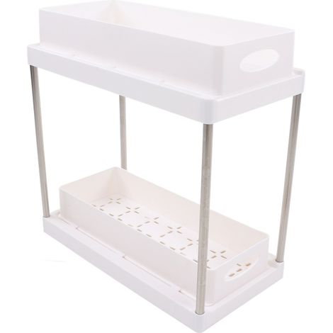 Ensemble de rangement à double niveau à tirette, organisateur de bureau pour cosmétiques, cuisine et salle de bain, blanc (1/5)