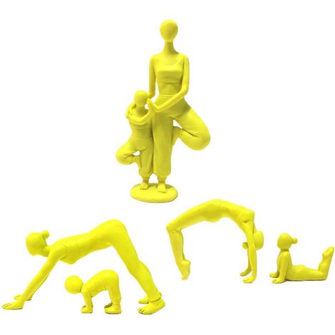 Eltern-Kind-Yoga-Figurenset, Regal, Wohnzimmer, Schlafzimmer, Dekoration, Gelb