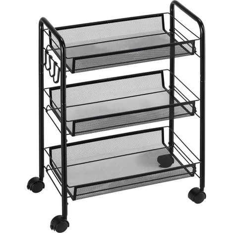 Desserte à Roulettes Chariot de Rangement 3 Niveaux 3 Paniers Roulant pour Petits Espaces 45 x 26,5 x 63 cm Noir (1/5)