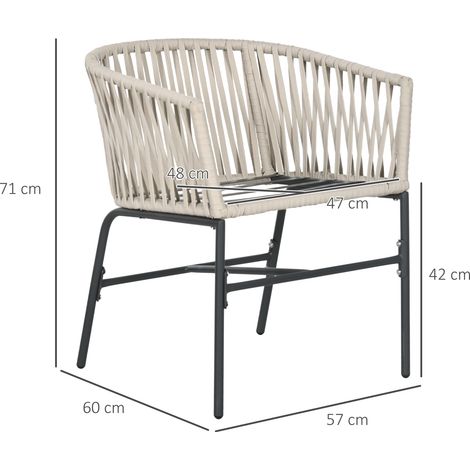 Ensemble de 2 chaises de terrasse, style bohème, coque d'assise confortable, coussins d'assise, housse lavable, structure en métal, beige (1/5)