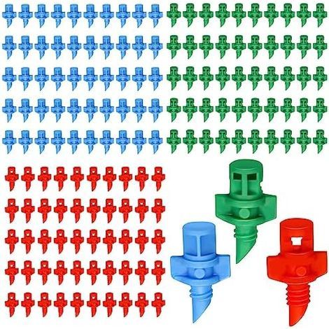 150 Stück Tropfbewässerungs-Emitter, Mikrosprinklerköpfe, Nebelbewässerung, Refraktionssprühdüsen für Pflanzen (90/180/360 Grad) (1/5)
