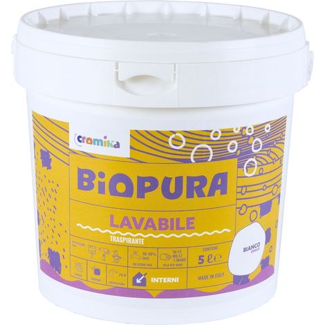 Superpittura lavabile traspirante interni alta copertura linea biopura cromika formato 5 lt - confezione 1 (1/5)
