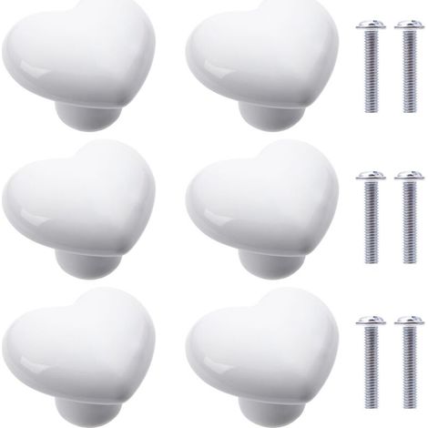 Lot de boutons de meuble en céramique (blancs) en forme de cœur pour tiroirs de bibliothèque (1/5)