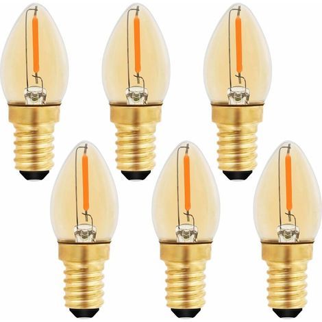 C7 Ampoule Bougie LED E14, E14 Vintage Edison Ampoule Décorative Veilleuse 0.5W équivalent 5W, Ampoule à filament LED Ambre E14 Candélabre 2200K Blanc Chaud, Non Dimmable, Lot de 6 (1/5)