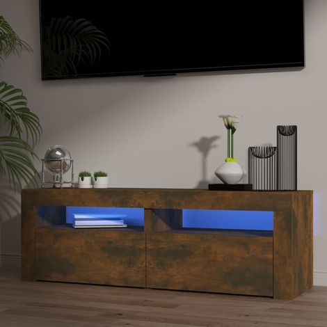 Meuble TV - Armoire de salon Banc TV avec lumières LED Chêne fumé 120x35x40 cm -FR14867 (1/5)