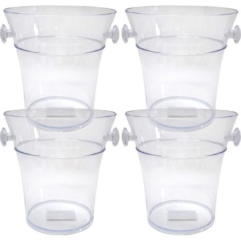 Set di 4 Secchielli porta bottiglie per vino champagne in plastica TRASPARENTE glassette Bottiglia refrigerata fresca Ghiaccio