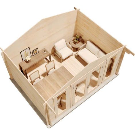 Alpholz Gartenhaus Mirko Modern Gartenhaus aus Holz in Pinie, Holzhaus mit 40 mm Wandstärke, Blockbohlenhaus mit Montagematerial