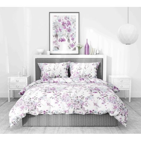 COPRIPIUMINO FIORE Dipinto Rosa in Puro cotone Made in Italy Cm. 155X200