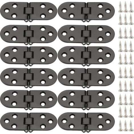 Charniere Porte, 12 Pièces Charnière Pliante 180 Degrés,Charnière Invisible,Charnière plate,Flip Top Charnière avec vis, pour Table Pliante, Armoire, Caisse en Bois, Portes(Noir) (1/4)