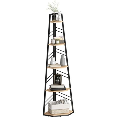 HOMCOM 5-Tier Corner Bookcase, Floor Standing Shelving Unit, Natural