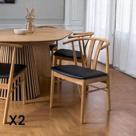 Chaise de salle à manger design en bois de chêne avec assise noire (lot de 2) BERLIN (1/5)
