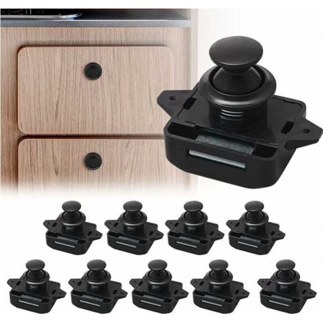 Pack of 10 Push Button Cabinet Lock Keyless Latch, Push Button Latch Fit 15-18mm Thickness Boat Van Yacht (1/5)