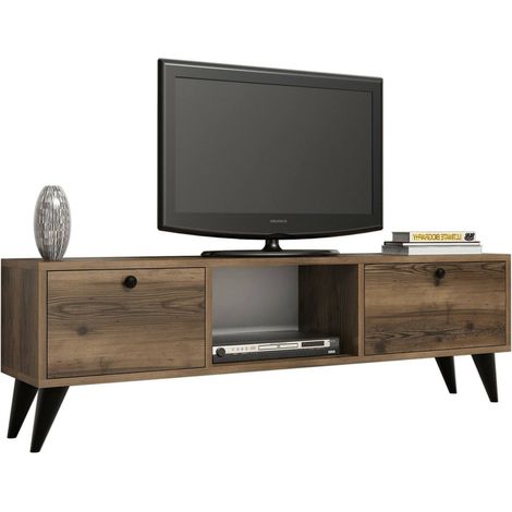 Mobile Porta tv Bloem, 2 Ripiani, 2 Ante, 3 Vani, 138x30x43h cm Marrone Noce