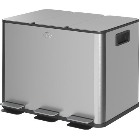 20-Liter-Recyclingbehälter mit 3 Fächern und geräuschlosem Verschluss, Edelstahl und PP, 61,9 x 36,6 x 56,7 cm
